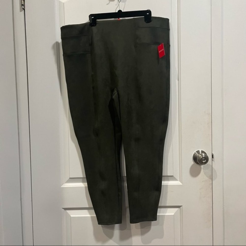 Spanx Faux Suede Leggings in Color Olive - Picture 5 of 6
